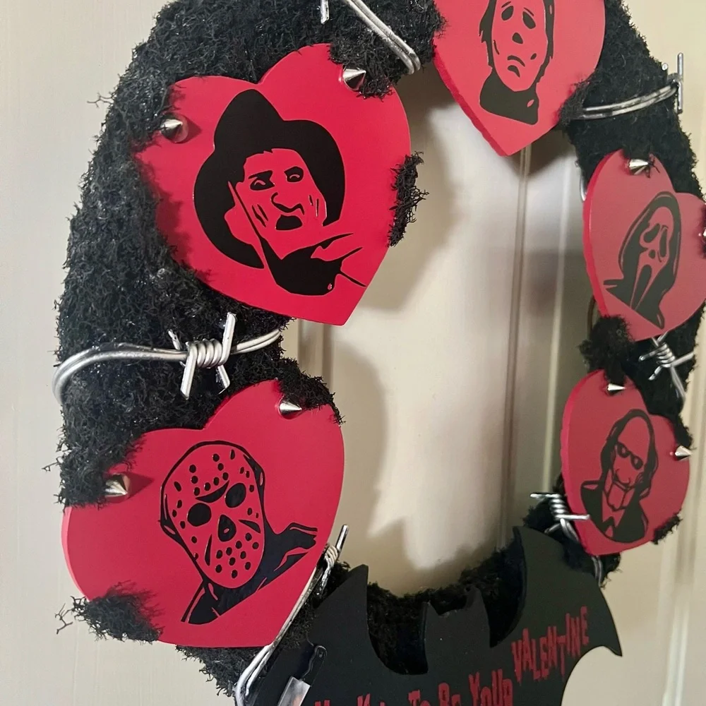 Valentine’s Day Valloween Red and Black Horror Wreath
